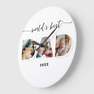 Grande Horloge Ronde Meilleur papa du monde fête des pères 3 Photos Col