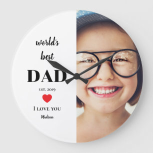 Grande Horloge Ronde Meilleur Papa du Monde Je T'Aime Photo Enfant Pers