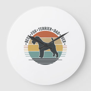 Grande Horloge Ronde Meilleur Papa Fox Terrier Vintage T-Shirt Chien_1