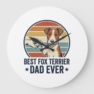 Grande Horloge Ronde Meilleur Papa Fox Terrier Vintage T-Shirt pour Amo