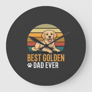 Grande Horloge Ronde Meilleur Papa Golden Retriever Rétro Chien