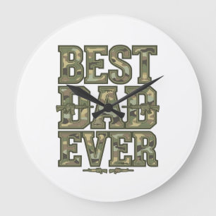 Grande Horloge Ronde Meilleur Papa Jamais Camo Design de Gravure Vintag