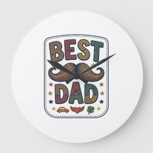 Grande Horloge Ronde Meilleur Papa Moustache Vintage Vecteur Conception