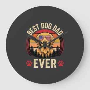 Grande Horloge Ronde Meilleur papa pour chien Retro Golden Retriever