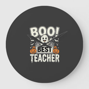 Grande Horloge Ronde Meilleur professeur Halloween fantôme Design_1
