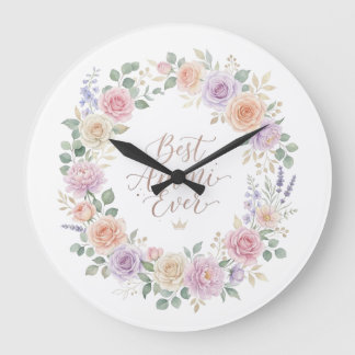 Grande Horloge Ronde Meilleure Ammi Jamais Rose Pastel Pivoine Lavande