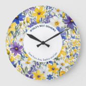 Grande Horloge Ronde Meilleure grand-mère au monde, jolie florale perso (Recto)