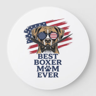 Grande Horloge Ronde Meilleure Maman Boxer Patriote de Tous les Temps D