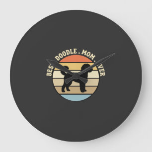 Grande Horloge Ronde Meilleure maman Doodle Rétro Chien