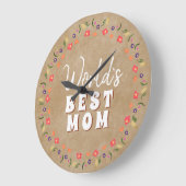 Grande Horloge Ronde Meilleure maman Fleurs Floral Rustique Beige du mo (Angle)