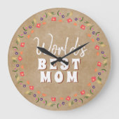 Grande Horloge Ronde Meilleure maman Fleurs Floral Rustique Beige du mo (Recto)
