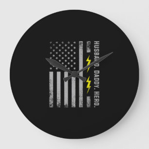 Grande Horloge Ronde Mens Patriotic Electrician Dad American Flag Fars