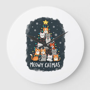 Grande Horloge Ronde Meowy Catmas Chat Arbre de Noël Xmas Filles Garçon