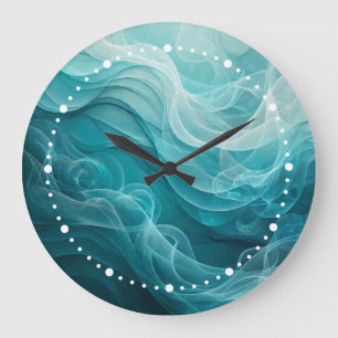Grande Horloge Ronde Mer Ciel Bleu Turquoise Tourbillonnant Rêveur