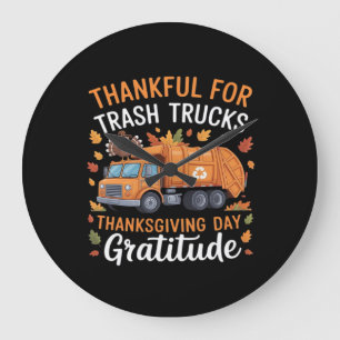 Grande Horloge Ronde Merci pour Recycle Camion Thanksgiving Jour Garbag