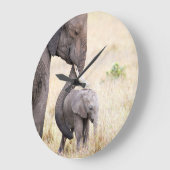Grande Horloge Ronde Mère amour bébé éléphant (Angle)