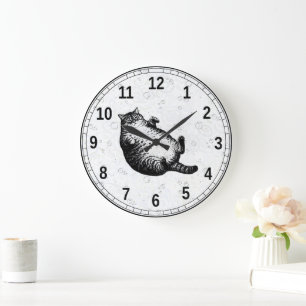 Grande Horloge Ronde Mère de chat, je ne suis que peau et os pour l'ama