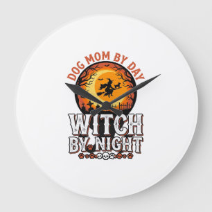 Grande Horloge Ronde Mère de chien sorcière la nuit T-shirt Halloween v