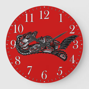 Grande Horloge Ronde Mère Otter et Baby Otter de style haïda Art autoch