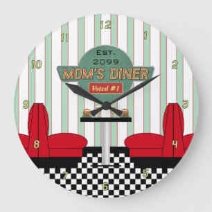 Grande Horloge Ronde Mère Retro Diner avec Burgers & Bière