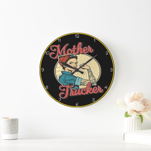 Grande Horloge Ronde Mère Trucker : Rosie Le Riveter (Maison)