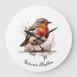 Grande Horloge Ronde Merle de jardin charmant, personnalisé