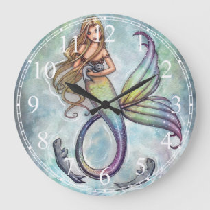 Grande Horloge Ronde Mermaid Baby Seals Clock