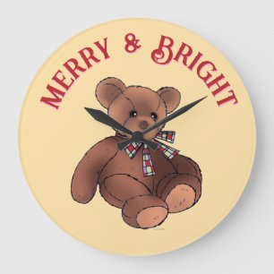 Grande Horloge Ronde Merry and Bright Ourson Mignon Hiver Fêtes