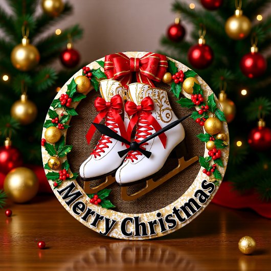Grande Horloge Ronde Merry Christmas Ice Skate
