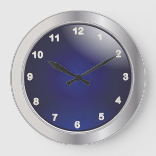 Grande Horloge Ronde Métal bleu et argenté élégant avec les nombres