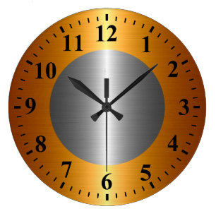 Grande Horloge Ronde Métal en acier inoxydable cool or