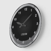 Grande Horloge Ronde Métal en acier maillé et impression noire (Angle)