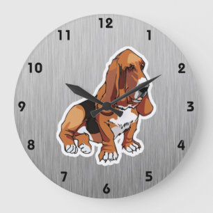 Grande Horloge Ronde Metal look; Basset Hound