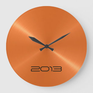 Grande Horloge Ronde Métal orange métallique d'acier inoxydable