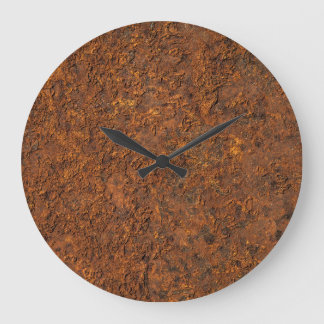 Grande Horloge Ronde Métal rouillé : Esthétique en fer texturé.
