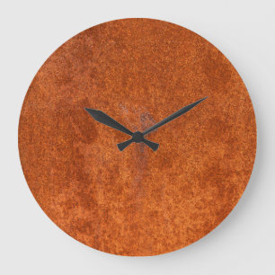 Grande Horloge Ronde métal rouillé patiné : texture orange-rouge.