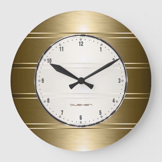 Grande Horloge Ronde Métallc Faux Gold Stripes (Recto)