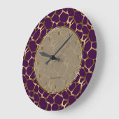 Grande Horloge Ronde Metallic Faux Gold & Purple Leopard Print (Angle)