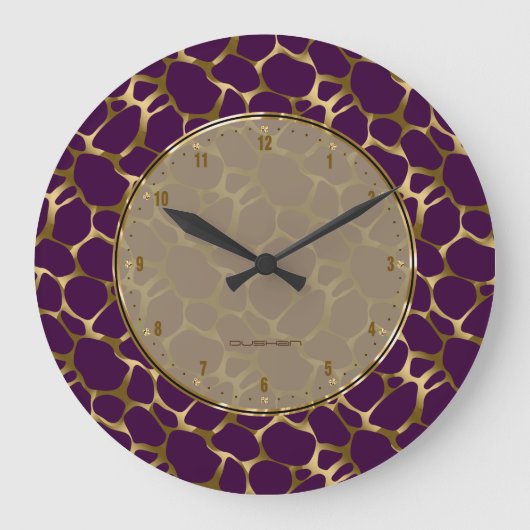 Grande Horloge Ronde Metallic Faux Gold & Purple Leopard Print (Recto)