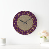 Grande Horloge Ronde Metallic Faux Gold & Purple Leopard Print (Maison)