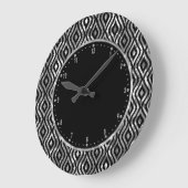 Grande Horloge Ronde Metallic Silver & Black Teardrops Geometrics (Angle)