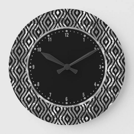 Grande Horloge Ronde Metallic Silver & Black Teardrops Geometrics (Recto)
