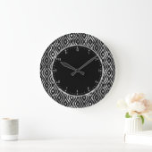 Grande Horloge Ronde Metallic Silver & Black Teardrops Geometrics (Maison)