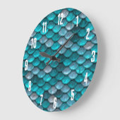 Grande Horloge Ronde Métallo Turquoise Turquoise de sirènes Motif (Angle)