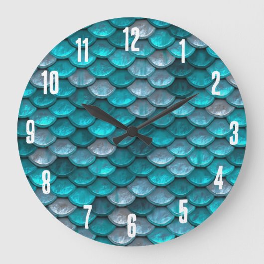 Grande Horloge Ronde Métallo Turquoise Turquoise de sirènes Motif (Recto)