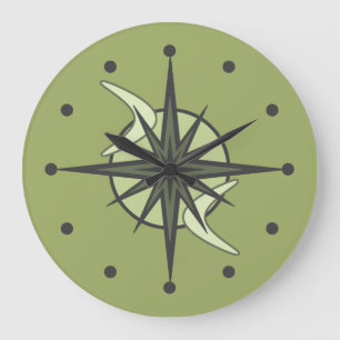 Grande Horloge Ronde Mi-siècle moderne Spoutnik Starburst Chartreuse