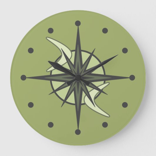 Grande Horloge Ronde Mi-siècle moderne Spoutnik Starburst Chartreuse (Recto)