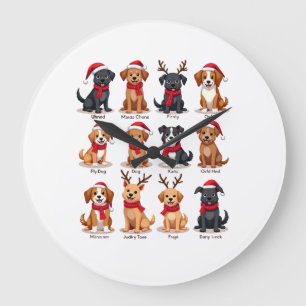 Grande Horloge Ronde Mignon 12 chiens Xmas drôle amateurs de chiens Noë