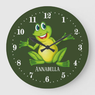Grande Horloge Ronde mignon amoureux de grenouilles ajouter le nom