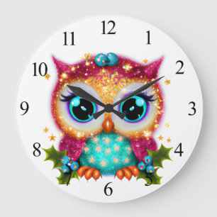 Grande Horloge Ronde Mignon et adorable bébé chouette kawaii 